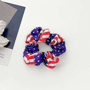 4th of July Independence Day Theme Cloth Elastic Hair Accessories, for Girls or Women, Scrunchie/Scrunchy Hair Ties, Star & Stripe Pattern, Indigo, 40x100mm