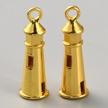 Alloy Pendants, Lighthouse, Golden, 25x8mm, Hole: 2mm