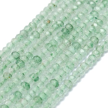 Natural Green Strawberry Quartz Beads Strands, Faceted, Rondelle, 2x1.2~1.5mm, Hole: 0.5mm, about 293~300pcs/strand, 15.35~15.43 inch(39~39.2cm)