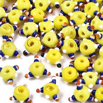 Handmade Bumpy Lampwork Beads, Yellow, 10~11x11~12x7~8mm, Hole: 1.4~1.6mm