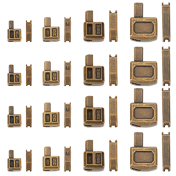 Elite 16 Sets 4 Styles Clothing Accessories, Zinc Alloy Zipper Repair Accessories 3#5#8#10# Insert Box and Pin Fix Retainer, Antique Bronze, 8.5~17x5.5~12x4~6.5mm, Pin: 8.5~16.5x2~3.5x2~4mm, 2pcs/set, 4 sets/style