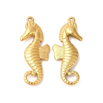 Ion Plating(IP) 304 Stainless Steel Pendants, Sea Horse Shape Charms, Real 18K Gold Plated, 30x12x3.5mm, Hole: 1mm