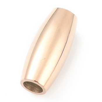 304 Stainless Steel Magnetic Clasps with Glue-in Ends, Barrel, Rose Gold, 18x8mm, Hole: 4mm.