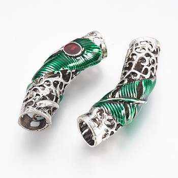 Tibetan Style Alloy Beads, with Enamel, Tube, Colorful, Antique Silver, 45x11mm, Hole: 8mm