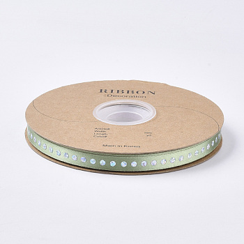 Polyester Single Face Satin Ribbon, with Single-Sided Sequins/Paillette, for Gift, Party Decorate, Dark Sea Green, 3/8 inch(10mm),  50yards/roll(45.7m/roll)