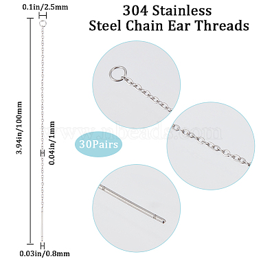 30 paires 304 accessoires de boucles d'oreilles en chaîne en acier inoxydable(STAS-SC0006-55)-2