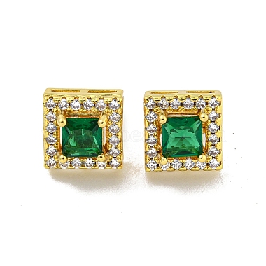 Square Brass Micro Pave Clear Cubic Zirconia Stud Earrings(EJEW-G387-03G)-2