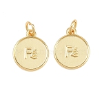 Brass Pendants, Flat Round with Word Fe Charms, Rack Plating, Long-Lasting Plated, Cadmium Free & Lead Free, Real 18K Gold Plated, 14.5x12x1.5mm, Hole: 3mm(KK-L275-21G)
