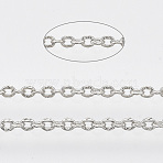 Brass Cable Chains, Textured, Soldered, Cadmium Free & Nickel Free & Lead Free, with Spool, Flat Oval, Platinum, 2x1.4x0.4mm, about 39.37 Feet(12m)/roll(CHC-T008-04P)