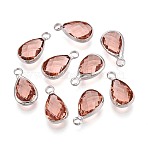 K9 Glass Charms, Teardrop, with Platinum Plated Brass Findings, Faceted, Dark Salmon, 13.5x7.5x4mm, Hole: 1.8~2mm(GLAA-ZX008-12B)