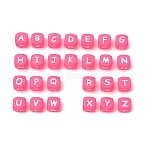 Silicone Beads, Cube with Letter, Hot Pink, 12.5x12.5x12.5mm, Hole: 2mm(SL-CBA474E-01)