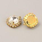Crystal Glass Rhinestone Pendants, with Iron Findings, Flat Round Charms, Golden, 19x16~16.5x7.5~8mm, Hole: 1.5~1.6mm(RB-TAC0005-06)