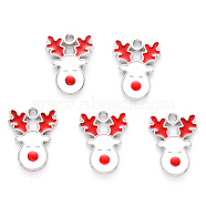 Alloy Enamel Pendants, for Christmas, Christmas Reindeer/Stag, Platinum, White, 17x13x2mm, Hole: 1.6mm(ENAM-S121-013-P)