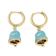 Bell Brass & Enamel Hoop Earrings for Women, Lead Free & Cadmium Free, Real 18K Gold Plated, Blue, 30mm(EJEW-U015-25G-B)