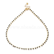 Brass Handmade Glass Beaded   Necklaces, with 304 Stainless Steel Heart Charms, Lobster Claw Clasps, Golden, Black, 15.86 inch(40.3cm)(NJEW-JN03135-03)
