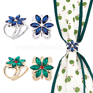 Elite 4Pcs 2 Colors Glass Flower Scarf Buckle Ring, Alloy Clasp Holder for Girl Women, Platinum & Golden, 23x24x24mm, 2pcs/color(AJEW-PH0004-23)