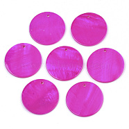 Natural Freshwater Shell Pendants, Flat Round, Spray Painted, Magenta, 25x2mm, Hole: 1.5mm(SHEL-R022-01D)