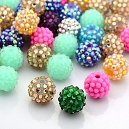 Resin Rhinestone Beads, DIY Material for Jewelry Making, Round, Mixed Color, Size: about 16mm in diameter, hole: 1.5mm(CLAY-G005-M)