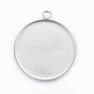 304 Stainless Steel Pendant Cabochon Settings, Flat Round, Stainless Steel Color, Tray: 30mm, 36x31x2mm, Hole: 3mm(STAS-E146-18P-30mm)
