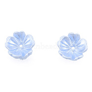 Resin Imitation Pearl Bead Caps, 5-Petal, Flower, Blue, 7.5x8x2.5mm, Hole: 1mm(RESI-N036-02A-01)