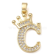 Rack Plating Brass Micro Pave Cubic Zirconia Pendants, Long-Lasting Plated, Lead Free & Cadmium Free, Real 18K Gold Plated, Letter C, 22~24x12~22x2mm, Hole: 3x4mm(KK-D535-01C-RS)