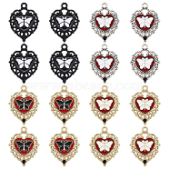 24Pcs 4 Styles Alloy Enamel Pendants, with Rhinestone, Heart with Butterfly Charm, Mixed Color, 33.5x26x3mm, Hole: 2.8mm, 6pcs/style(ENAM-SC0004-73)