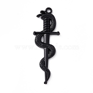Alloy Pendants, Sword with Snake Charm, Electrophoresis Black, 39.5x13.5x2.8mm, Hole: 1.5mm(FIND-A021-02EB)
