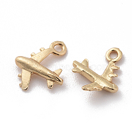 Brass Airliner Charms, Real 18K Gold Plated, Passenger Airplane, 9.5x11.5x2mm, Hole: 1.2mm(X-KK-S348-010)