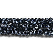 Opaque Solid Color Electroplate Glass Beads Strands, Pearl Luster Plated, Faceted, Bicone, Black, 4x4mm, Hole: 0.8mm, about 82~85pcs/strand, 12.01~12.2 inch(30.5~31cm)(EGLA-A039-P4mm-A17)