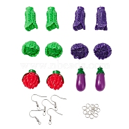 Vegetables Pendant Dangle Earrings DIY Making Kit, Including Flower & Eggplant & Vegetable & Cabbage Opaque Resin Pendants, Iron Earring Hooks & Jump Rings, Mixed Color, Pendant: 12pcs/bag(DIY-YW0004-49)