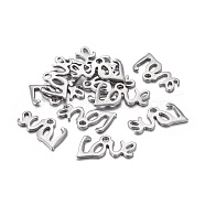 Valentine's Day 201 Stainless Steel Charms, Laser Cut, Word Love, Stainless Steel Color, 6x12x0.8mm, Hole: 1.2mm(STAS-F255-015P)