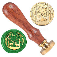 Golden Tone Brass Wax Seal Stamp Head with Wooden Handle, for Envelopes Invitations, Gift Card, Deer, 83x22mm, Stamps: 25x14.5mm(AJEW-WH0208-844)