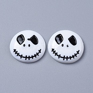 Halloween Theme Opaque Resin Cabochons, for Jewelry Making, Happy Face, Flat Back, White, 22x23x5mm(X-RESI-D0003-08A)