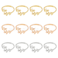 12Pcs 3 Colors Alloy Leafy Branch Open Cuff Finger Rings Set for Women, Mixed Color, Inner Diameter: US Size 9 3/4(19.5mm), 4Pcs/color(RJEW-HY0001-02)