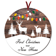 CRASPIRE 1Pc Acrylic Memorial Flat Round Big Pendants Decorations, with 40CM Double Face Satin Ribbon, Christmas Theme, Deer Pattern, Pendants Decorations: 76mm, Hole: 3mm, Ribbon: about 1/8 inch(3mm) wide(DIY-CP0008-27F)