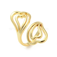 Brass Open Cuff Rings, Hollow Heart, Real 18K Gold Plated, Inner Diameter: 17mm(RJEW-I100-03G)
