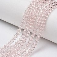 Glass Beads Strands, Faceted, Rondelle, Pink, 4x3mm, Hole: 0.4mm, about 130pcs/strand, 16.54 inch(42cm)(X-EGLA-A034-T4mm-D10)