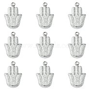 10Pcs 201 Stainless Steel Pendants, Hamsa Hand/Hand of Miriam Charms, Stainless Steel Color, 23x15x4mm, Hole: 2mm(STAS-CJ0002-33)