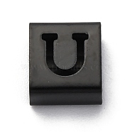 Ion Plating(IP) 304 Stainless Steel Square Slide Charms, Black, Letter U, 9x8x4mm, Hole: 3.5x8.5mm(STAS-L132-09U-B)