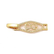 Rhombus with Bowknot Rack Plating Brass Clear Cubic Zirconia Watch Band Clasps, Cadmium Free & Lead Free, Long-Lasting Plated, Real 18K Gold Plated, 35x10x4mm, Hole: 3x3mm(ZIRC-H125-21G)
