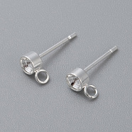 304 Stainless Steel Stud Earring Findings, with Loop, For Pointed Back Rivoli Rhinestone
, Silver, Tray: 5.5mm, 9x6x3mm, Hole: 2mm, Pin: 0.8mm(X-STAS-H410-04S-C)