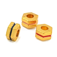 Brass Enamel Beads, Long-Lasting Plated, Lead Free & Cadmium Free, Real 18K Gold Plated, Hexagon, Mixed Color, 7x7x4mm, Hole: 2.5mm(KK-P277-44G)