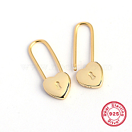 925 Sterling Silver Hoop Earrings, Heart, Real 18K Gold Plated, 24x95mm(IE1213-3)