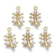 Alloy Pendants, with ABS Plastic Imitation Pearl, Christmas Tree, White, Light Gold, 17x9.5x3.5mm, Hole: 1.5mm(X-PALLOY-R116-08)