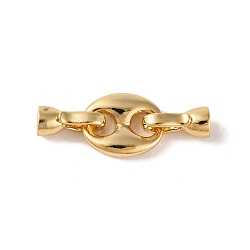 Brass Fold Over Clasps, Oval/Coffee Bean, Real 18K Gold Plated, 33mm, Hole: 3.5mm(KK-U016-12G)