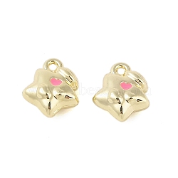 Rack Plating Alloy Enamel Charms, Star Charm, Golden, Hot Pink, 12x10x5.5mm, Hole: 1.5mm(FIND-B037-05G-01)