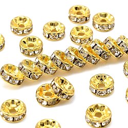 Brass Rhinestone Spacer Beads, Grade A, Straight Flange, Golden Metal Color, Rondelle, Crystal, 8x3.8mm, Hole: 1.5mm(RB-A014-Z8mm-01G)