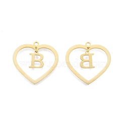 201 Stainless Steel Pendants, Hollow, Heart with Letter A~Z, Real 18K Gold Plated, Letter.B, 29x29.5x1mm, Hole: 2mm, A~Z: 12x8~10.5x1mm(STAS-N090-LA894-B-G)