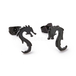 304 Stainless Steel Tiny Dragon Stud Earrings for Men Women, Electrophoresis Black, 11x8mm, Pin: 0.7mm(EJEW-G318-09EB)