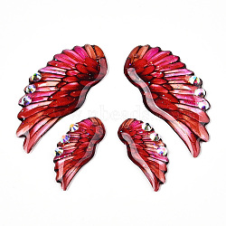 Epoxy Resin Wing Pendants, with Rhinestone & Glitter Powder, Crimson, 40.5x18.5x2.5mm, Hole: 1mm, Small Wings: 24.5x11x2.5mm(FIND-N005-64E)